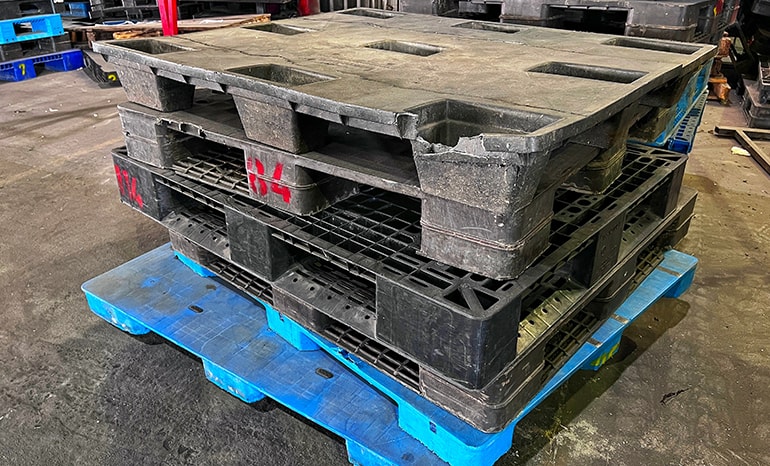 close-up of plastic pallets